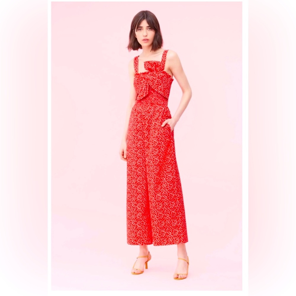 NWT Rebecca Taylor + Anthropologie Malia Floral Red Bow Jumpsuit - Size L